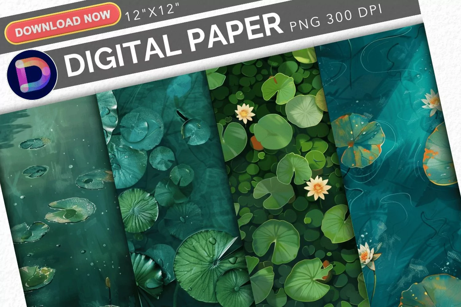 Watercolor Lily Pads Digital Paper product image 1