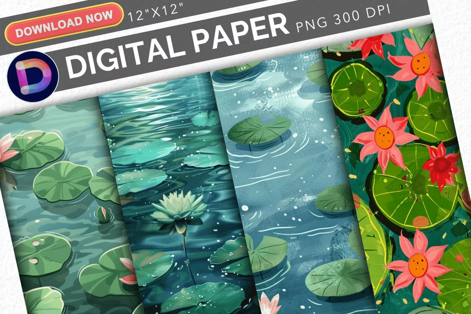 Watercolor Lily Pads Digital Paper product image 1