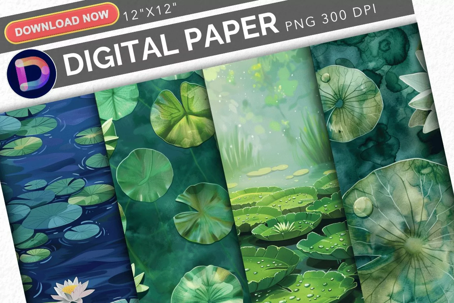 Watercolor Lily Pads Digital Paper product image 1