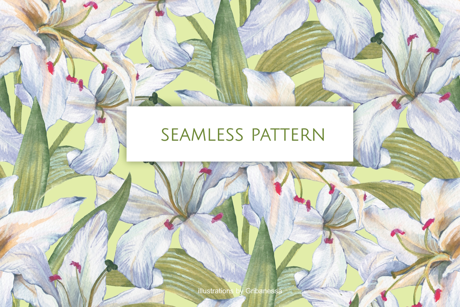 Watercolor White Lily Seamless Pattern product image 1