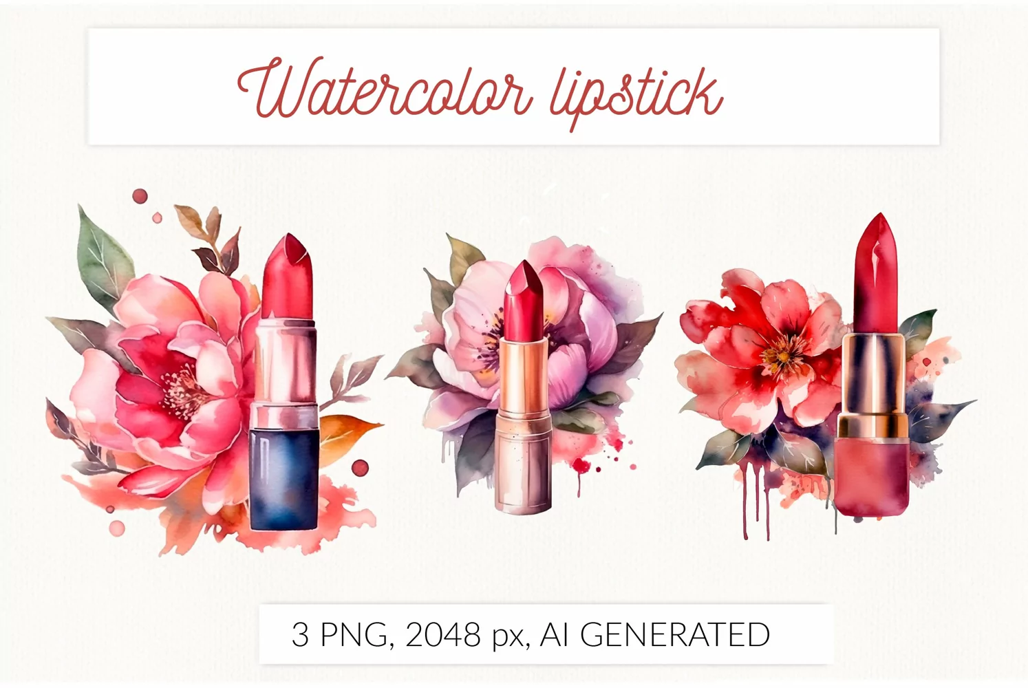 Watercolor lipstick with flowers. Beauty makeup cosmetics product image 1