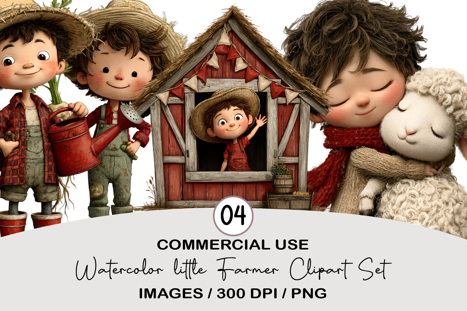 Watercolor little Farmer Clipart PNG product image 1