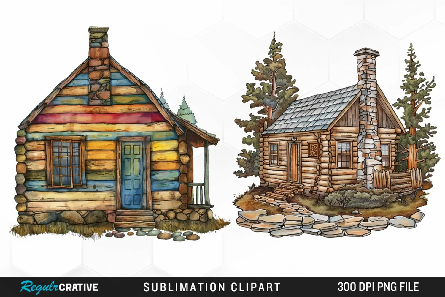 Watercolor Log Cabin Illustration PNG Clipart product image 1