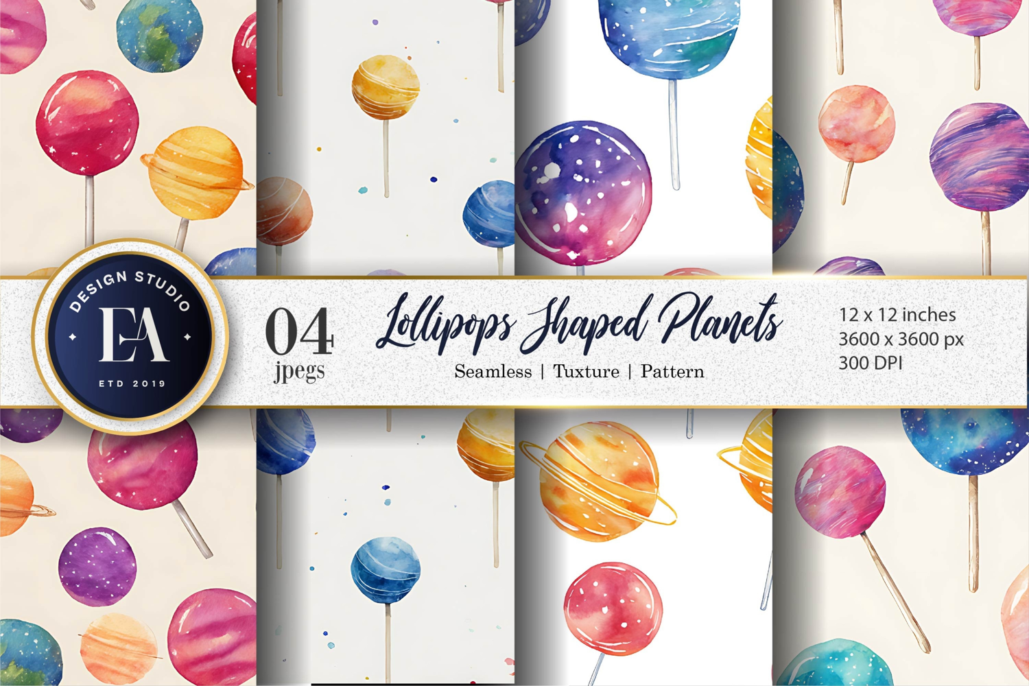 Lollipops Shaped as Planets Seamless Digital Paper product image 1