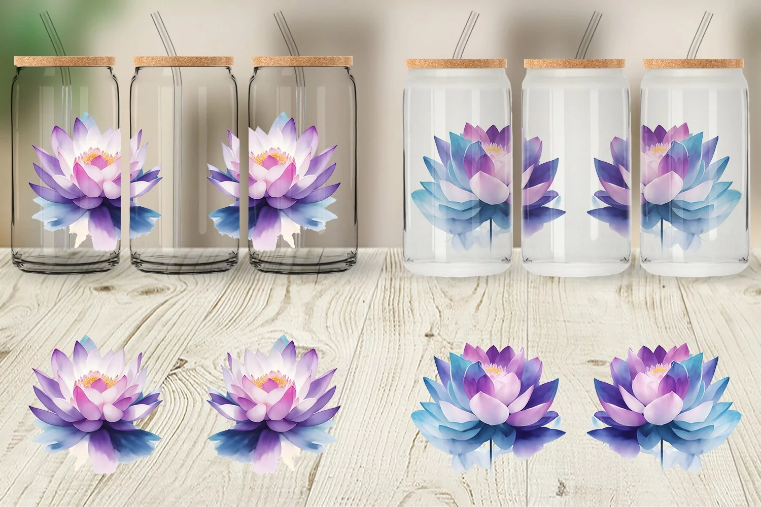 Glass Can Wraps Watercolor Lotus Flower product image 1