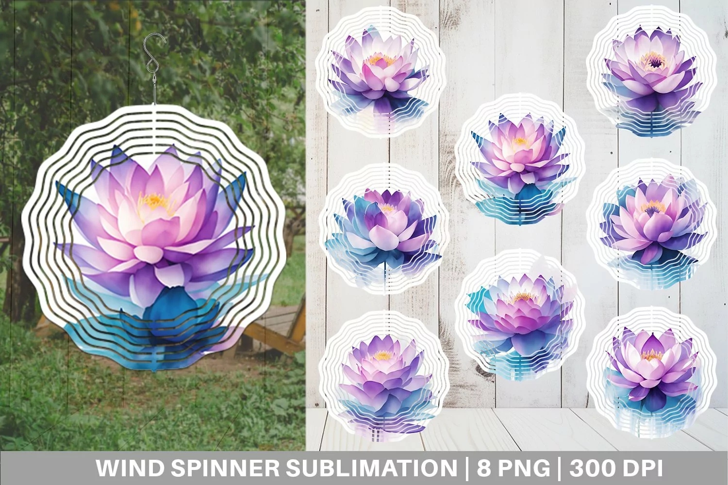 Watercolor Lotus Flower Wind Spinner | Sublimation Spinner D product image 1