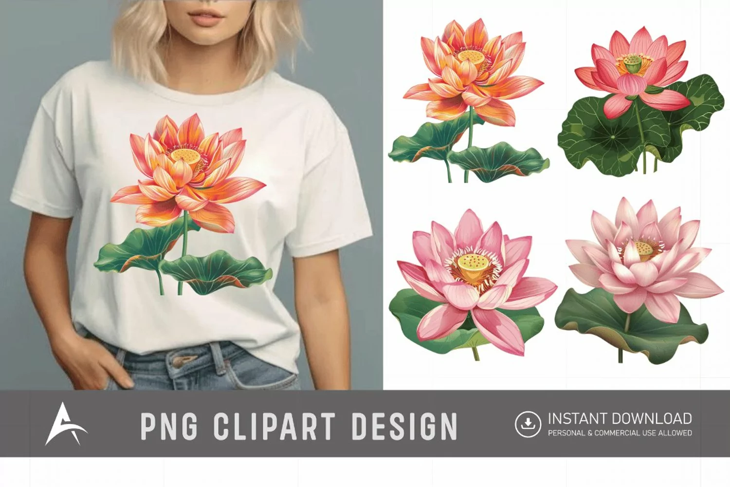 Watercolor Lotus Flowers Clipart product image 1