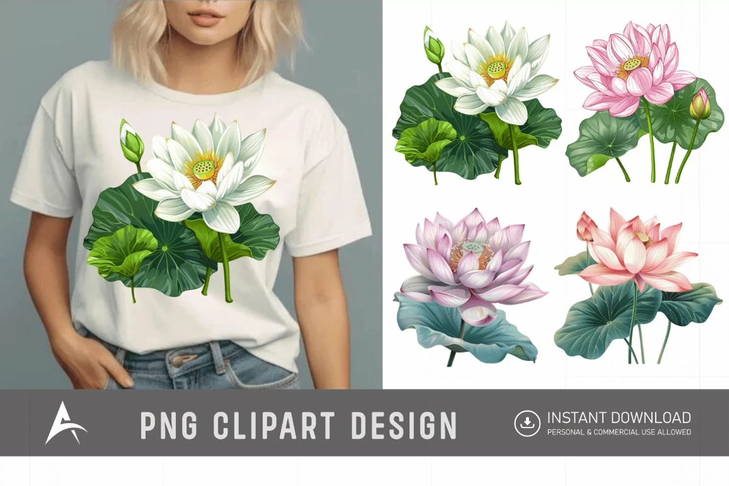 Watercolor Lotus Flowers Clipart product image 1