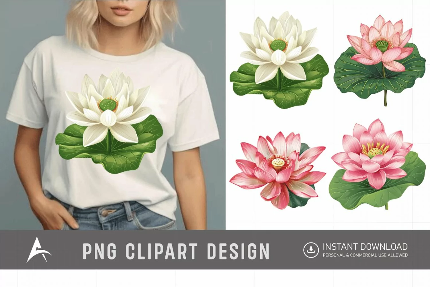 Watercolor Lotus Flowers Clipart product image 1