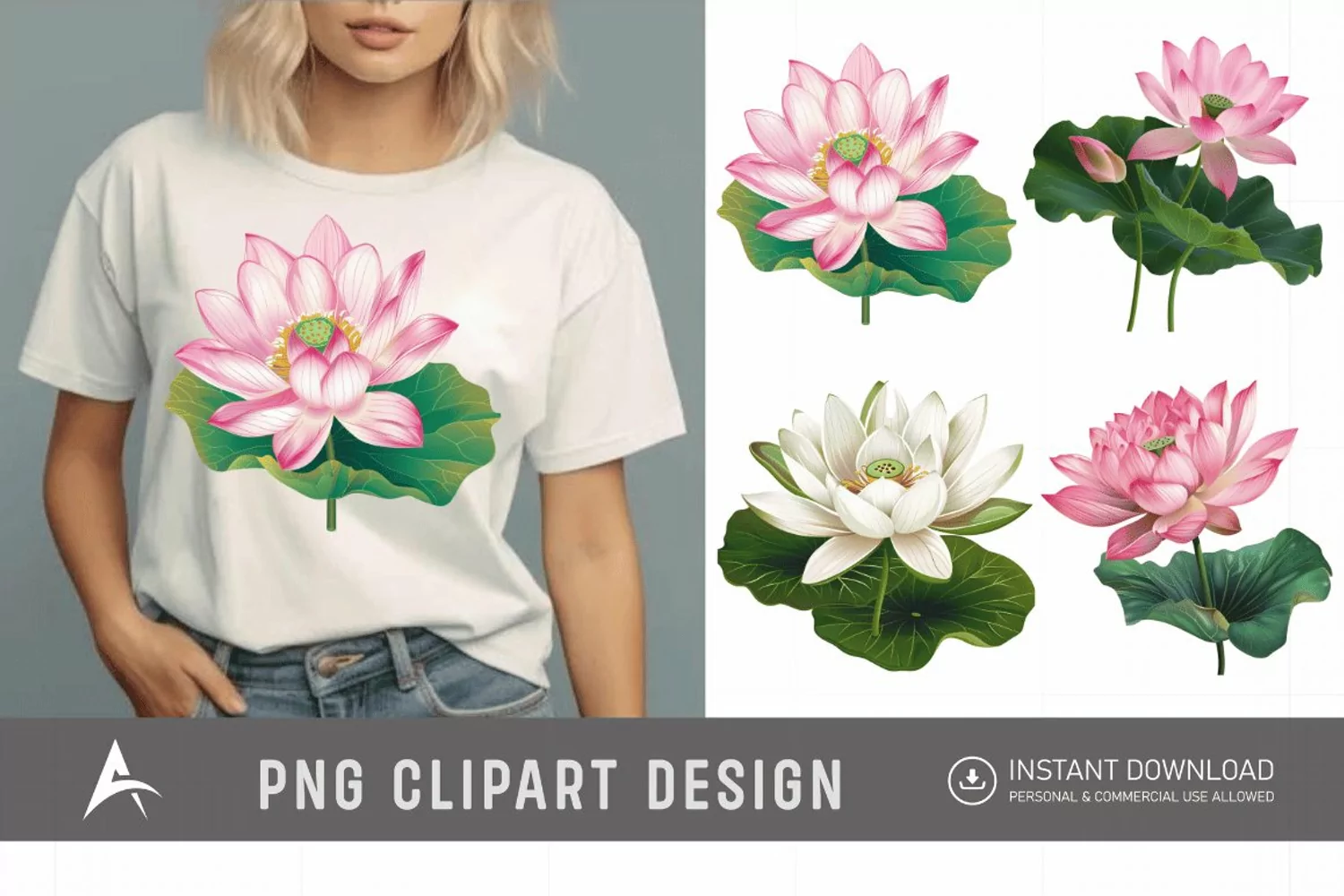 Watercolor Lotus Flowers Clipart product image 1