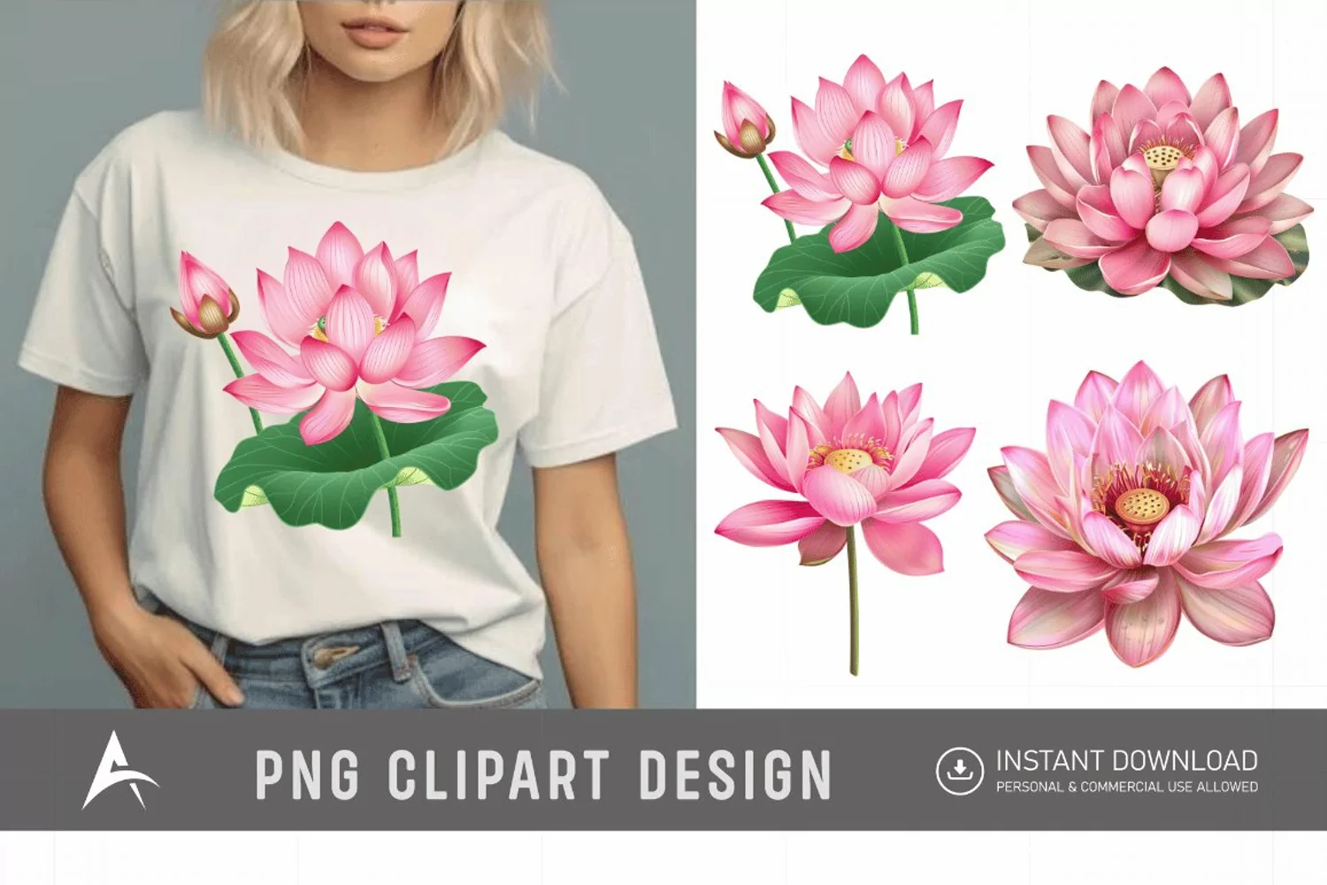 Watercolor Lotus Flowers Clipart product image 1