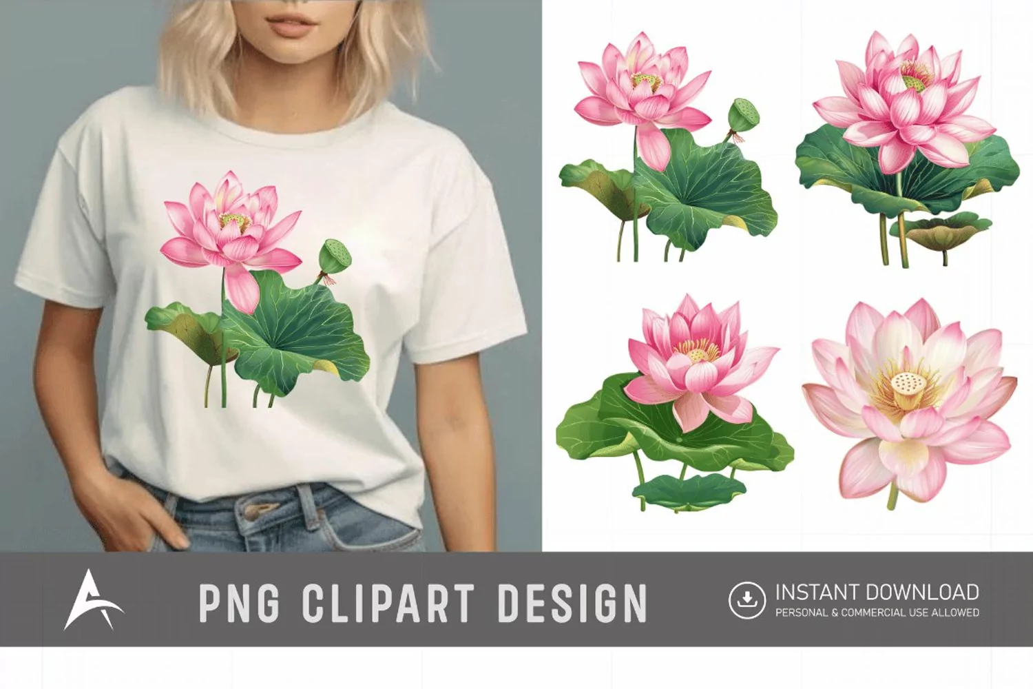 Watercolor Lotus Flowers Clipart product image 1