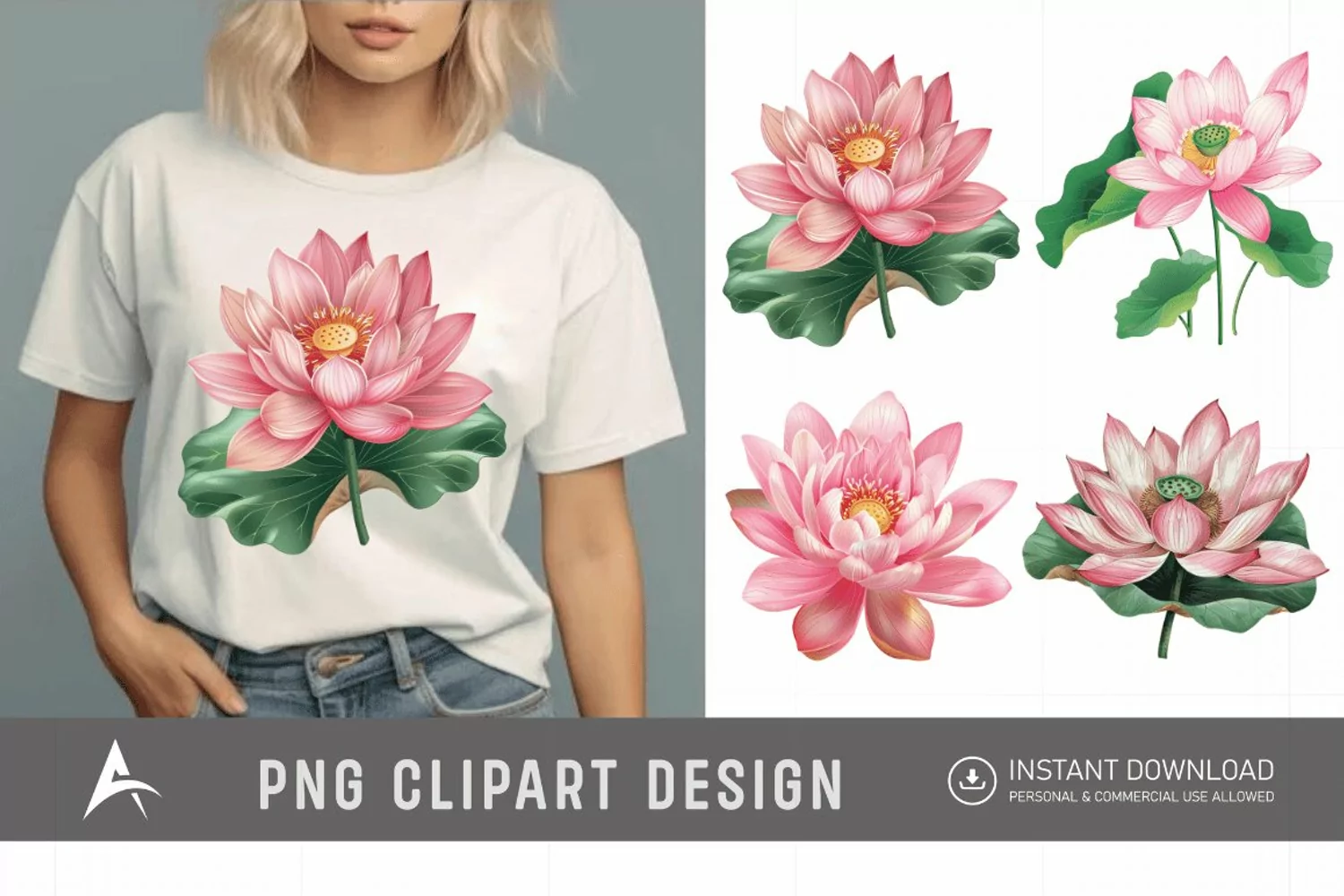 Watercolor Lotus Flowers Clipart product image 1