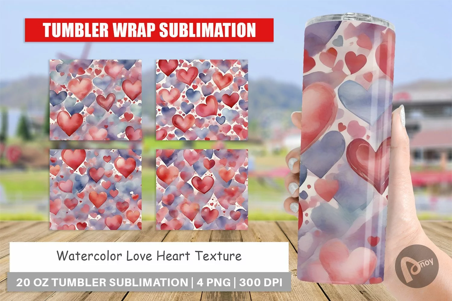 Tumbler Sublimation Wrap Watercolor Texture Heart product image 1