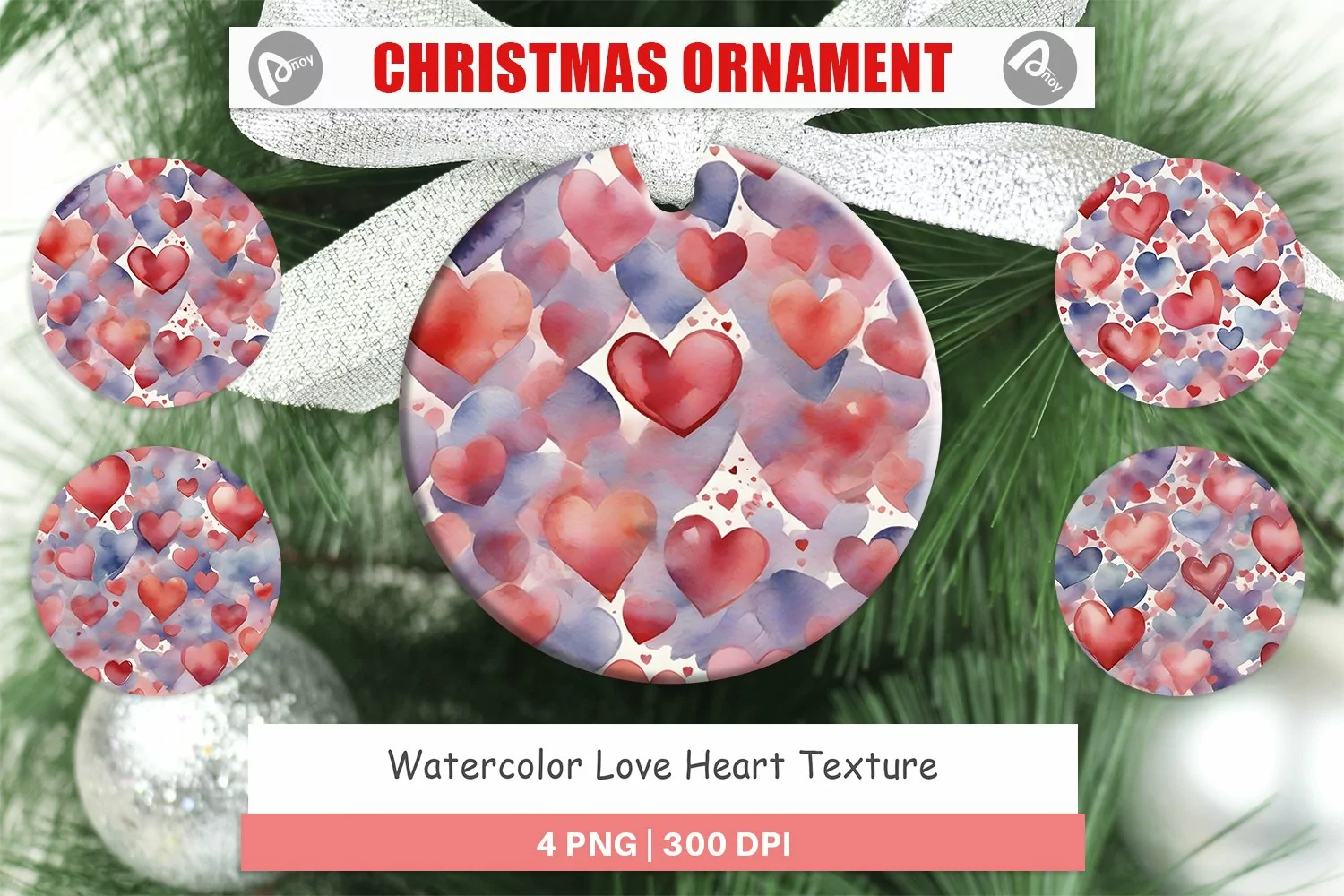 Christmas Ornaments Watercolor Texture Heart product image 1