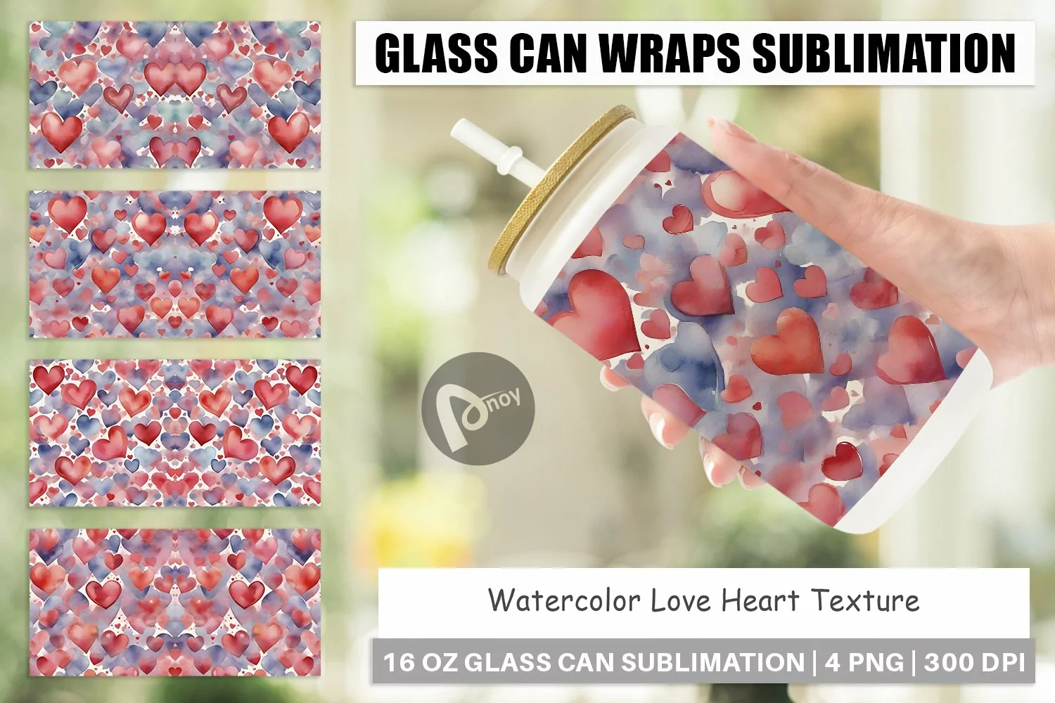Glass Can Wraps Watercolor Texture Heart product image 1