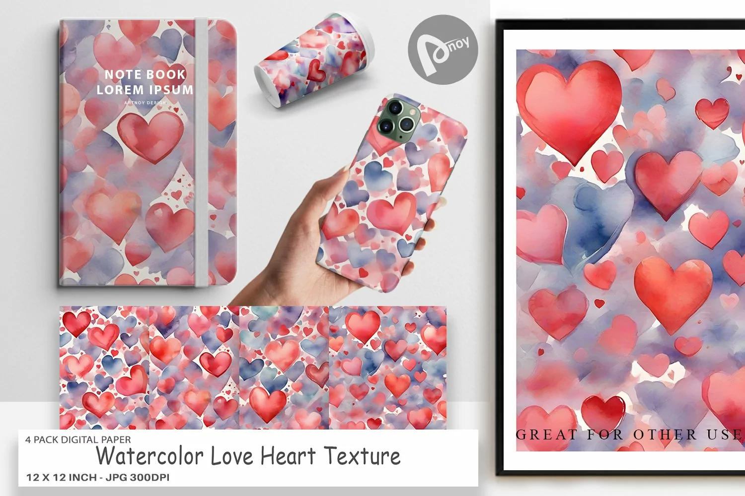 Digital Paper Watercolor Texture Heart product image 1