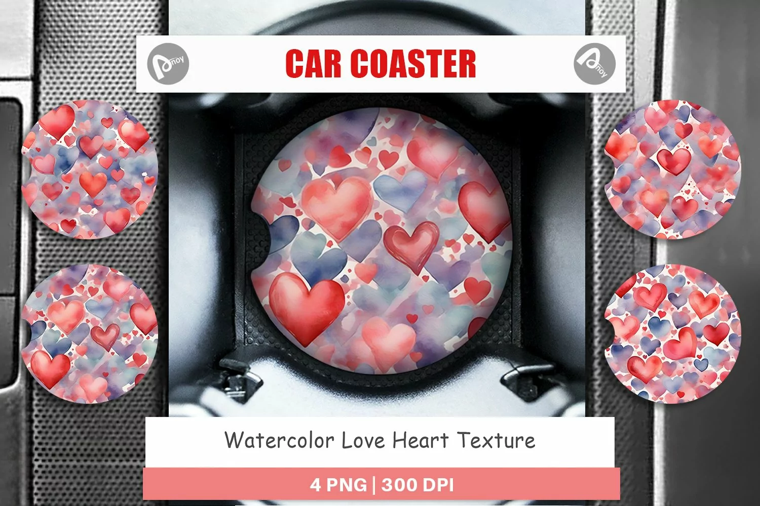 Car Coaster Watercolor Texture Heart product image 1