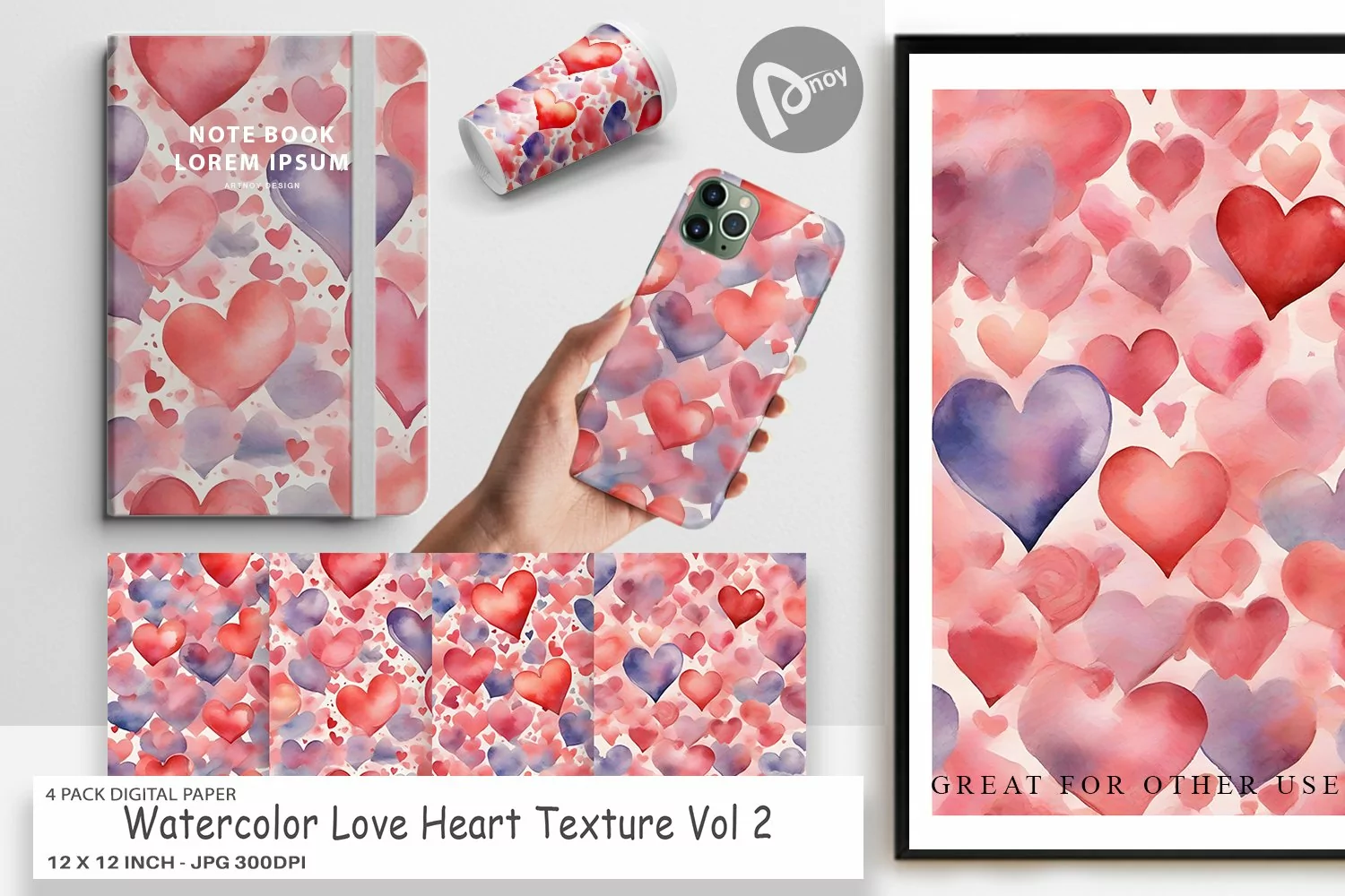 Digital Paper Watercolor Texture Heart product image 1