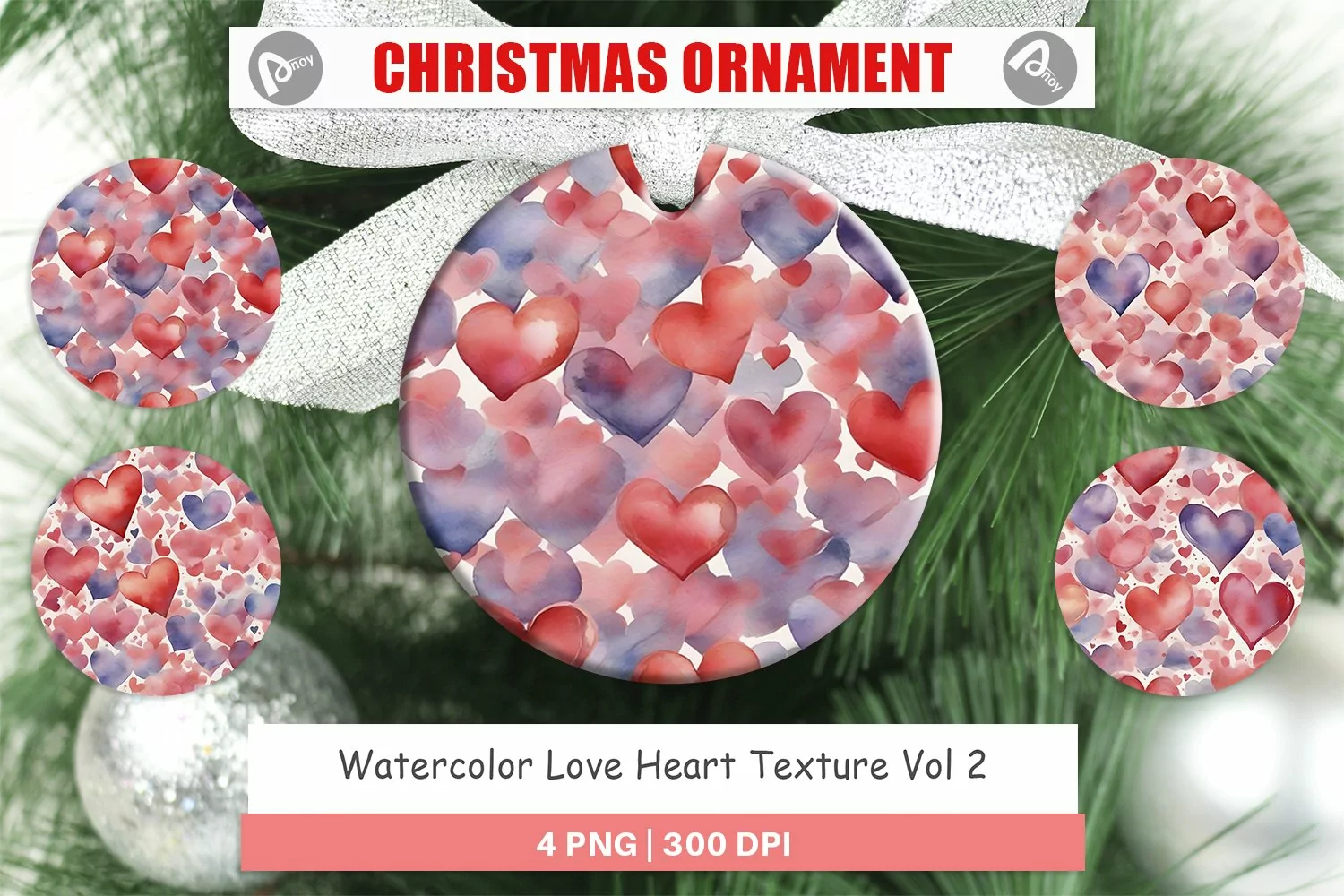 Christmas Ornaments Watercolor Texture Heart product image 1