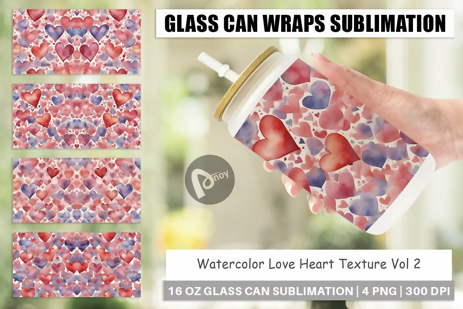 Glass Can Wraps Watercolor Texture Heart product image 1