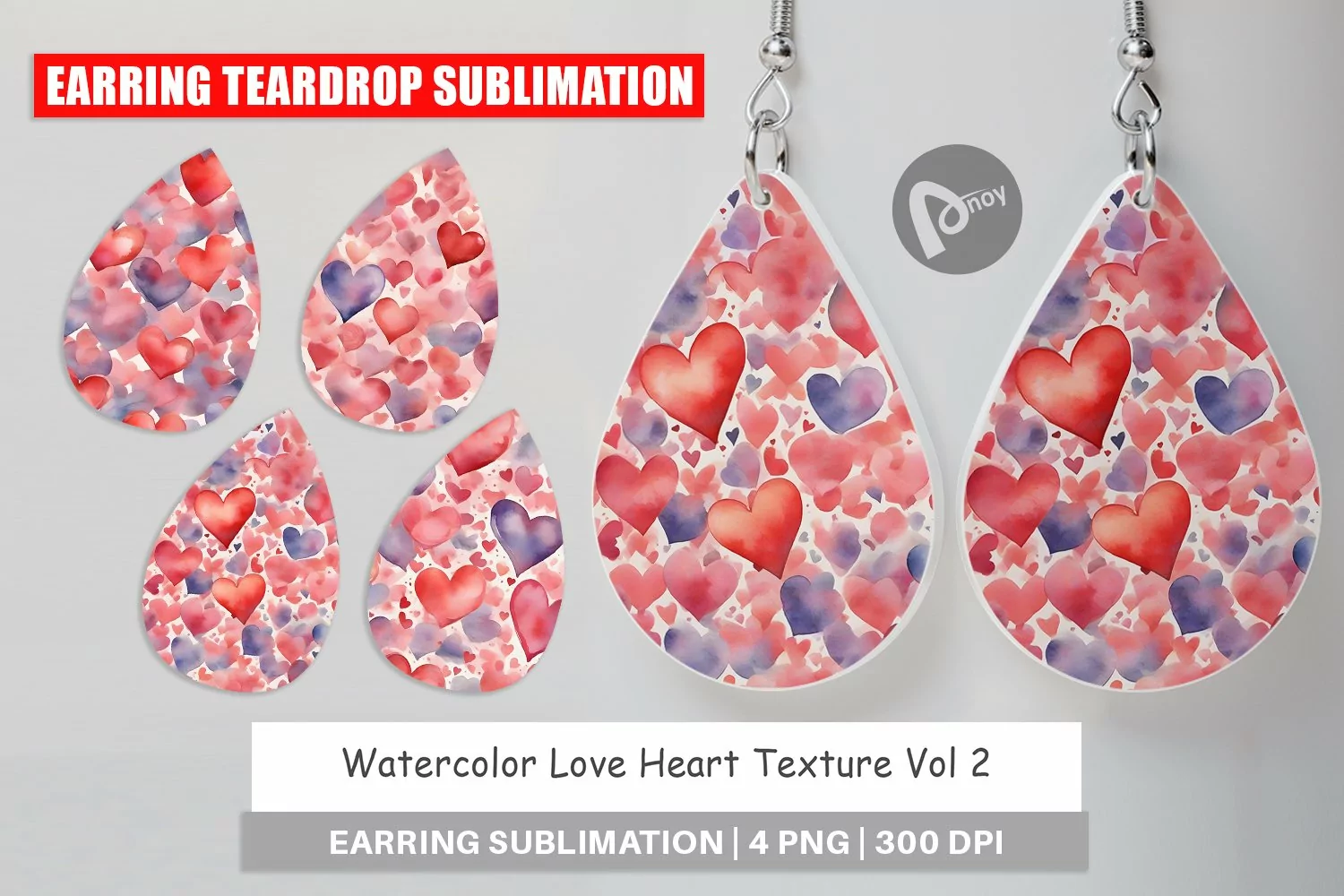 Earring Teardrop Watercolor Texture Heart product image 1