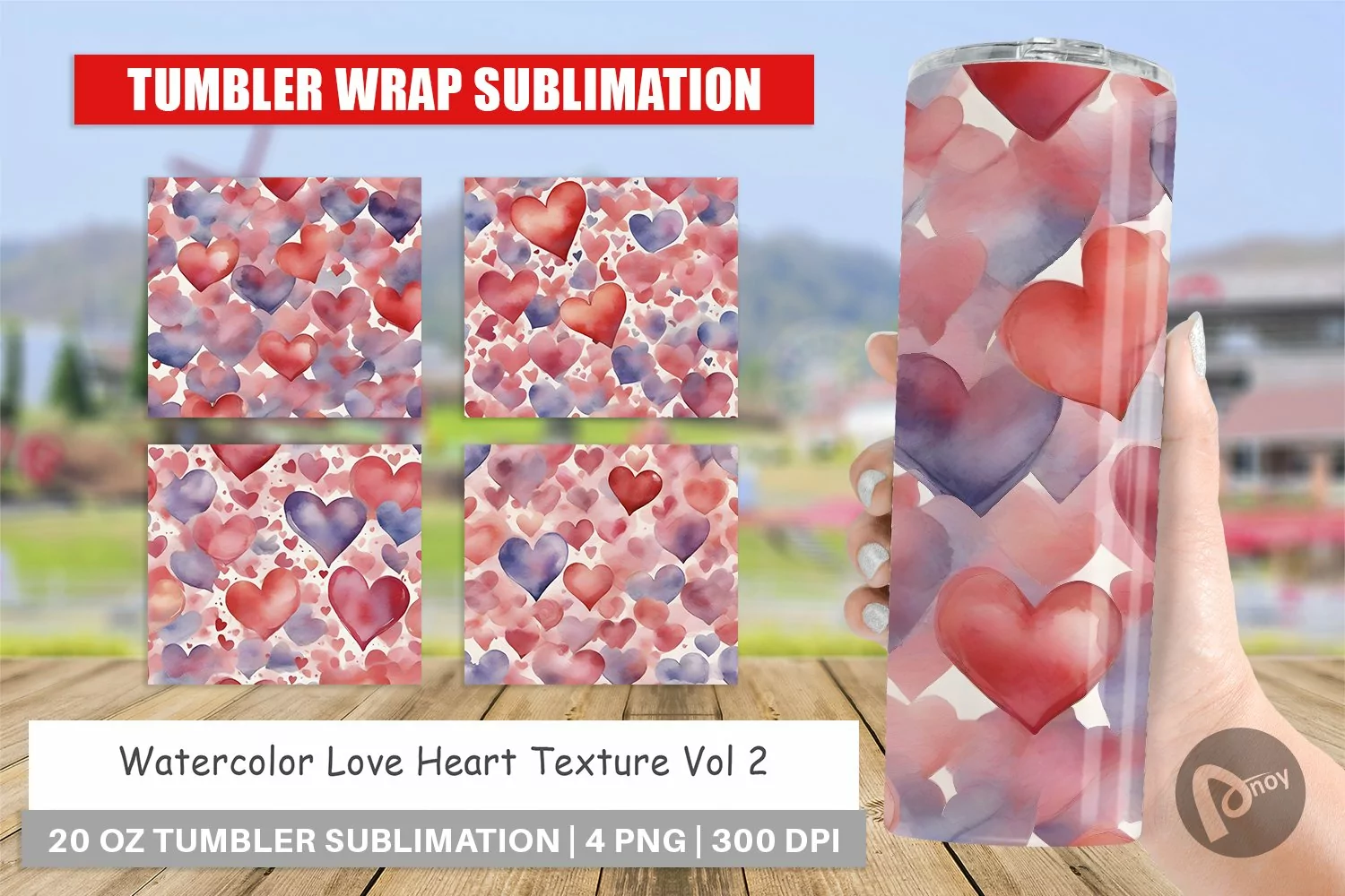 Tumbler Sublimation Wrap Watercolor Texture Heart product image 1