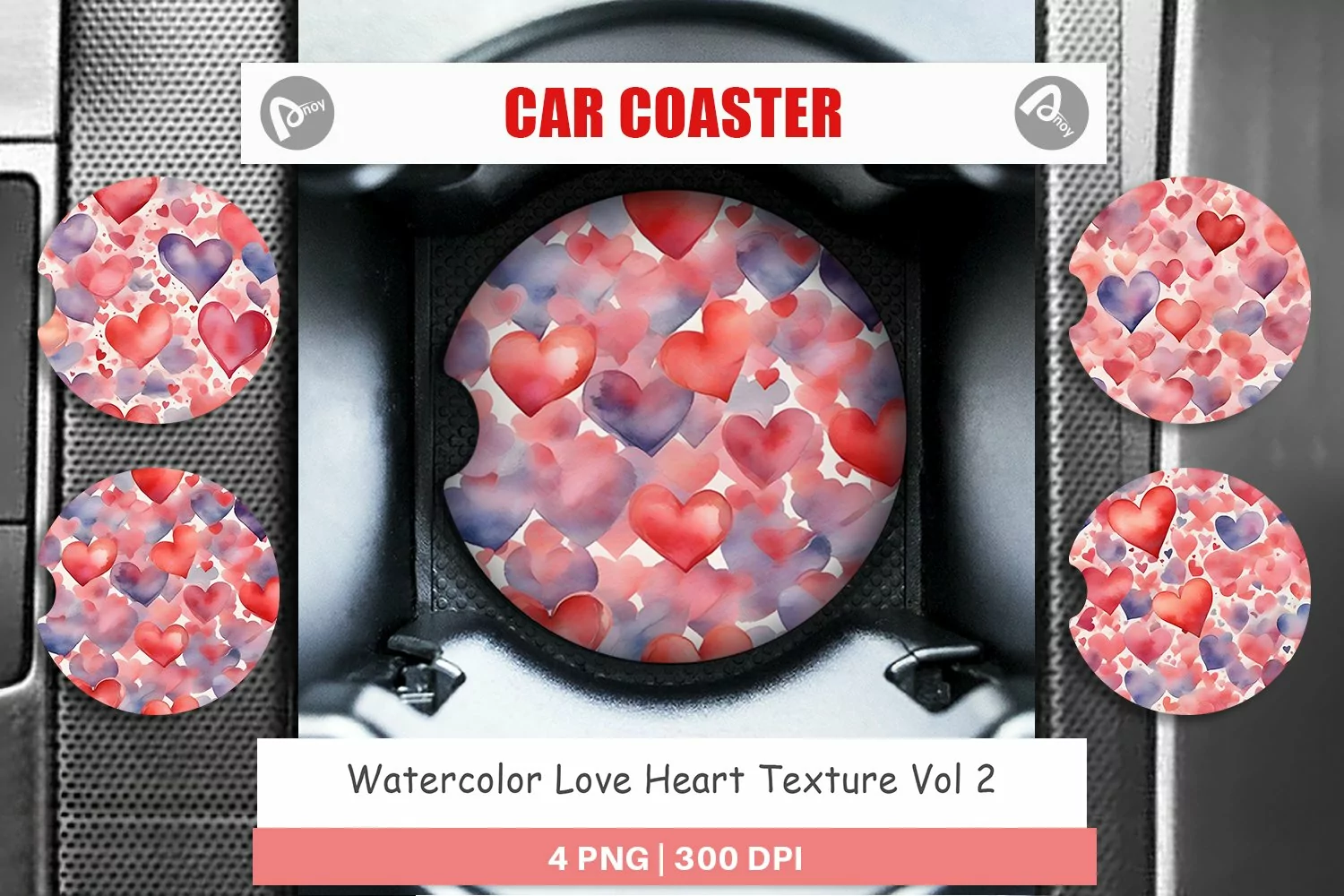 Car Coaster Watercolor Texture Heart product image 1