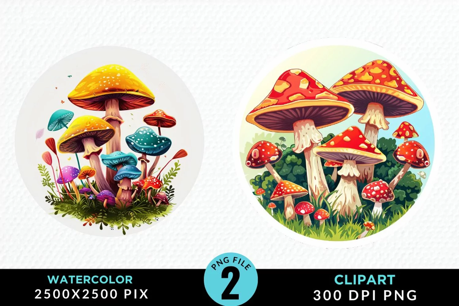 Watercolor Magic Mushrooms Graphics Clipart product image 1