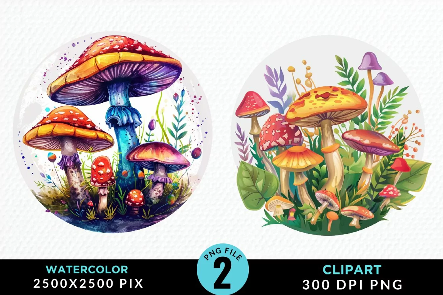 Watercolor Magic Mushrooms Graphics Clipart product image 1