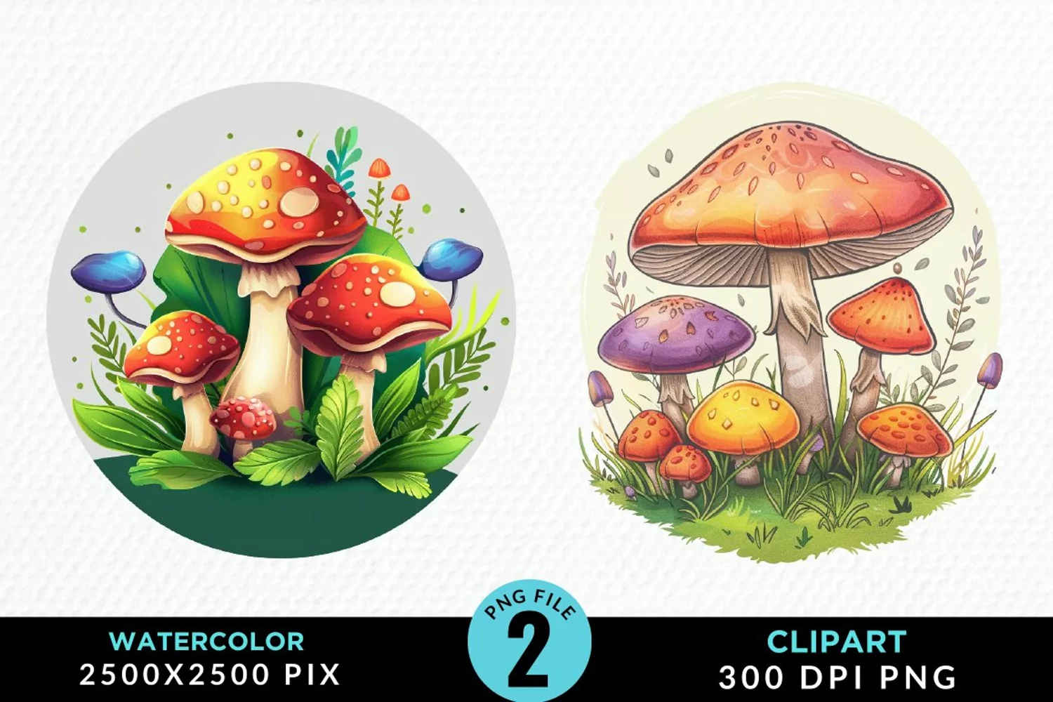 Watercolor Magic Mushrooms Graphics Clipart product image 1