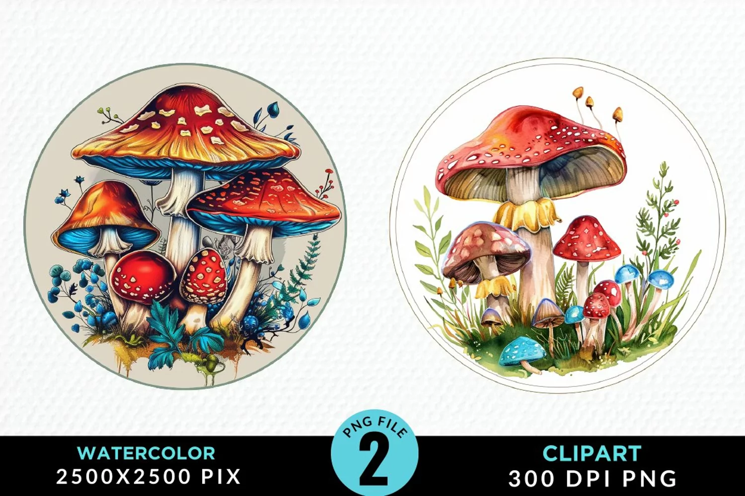 Watercolor Magic Mushrooms Graphics Clipart product image 1
