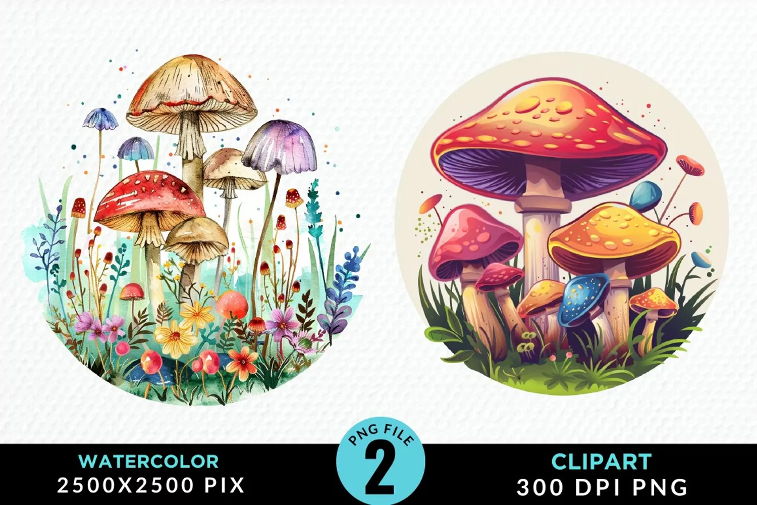 Watercolor Magic Mushrooms Graphics Clipart product image 1