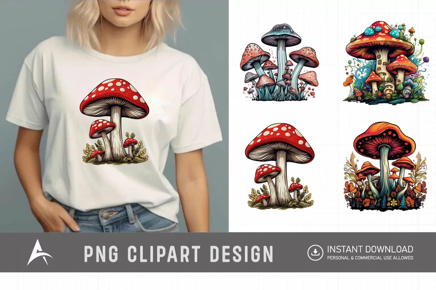 Watercolor Magic Mushrooms Clipart product image 1