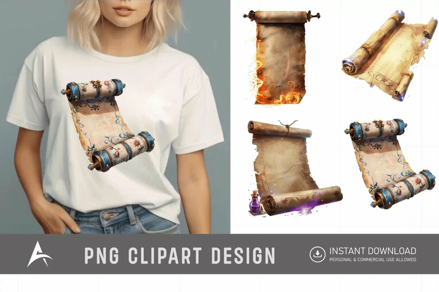 Watercolor Magic Scroll Clipart product image 1