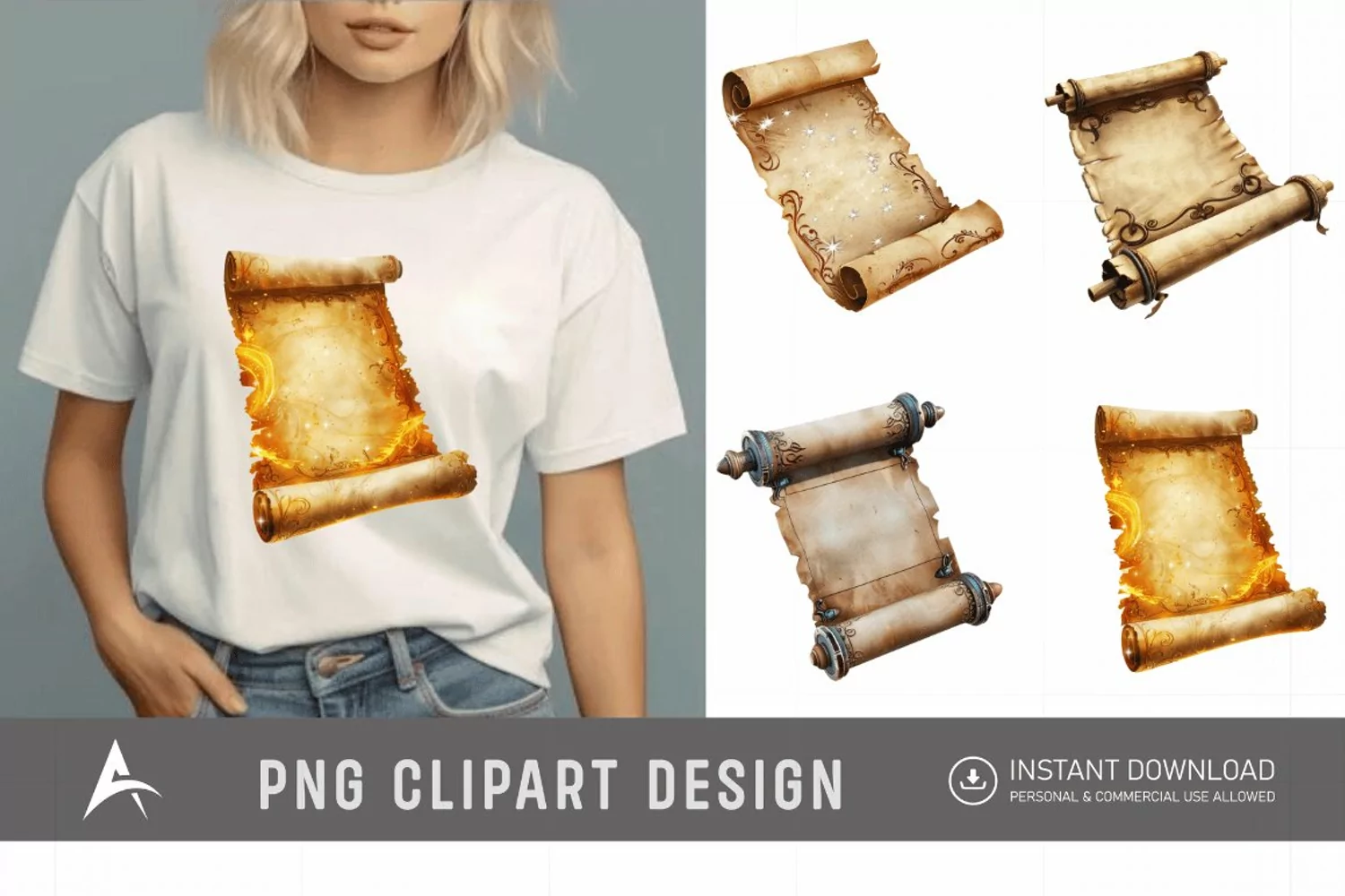 Watercolor Magic Scroll Clipart product image 1
