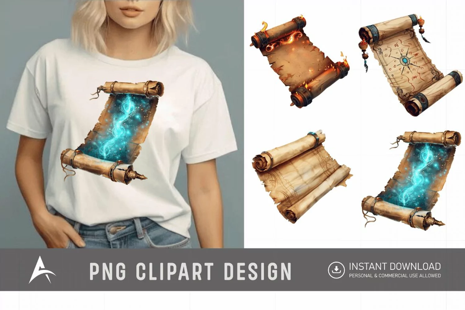 Watercolor Magic Scroll Clipart product image 1