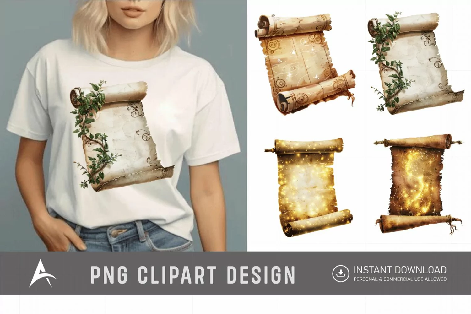 Watercolor Magic Scroll Clipart product image 1