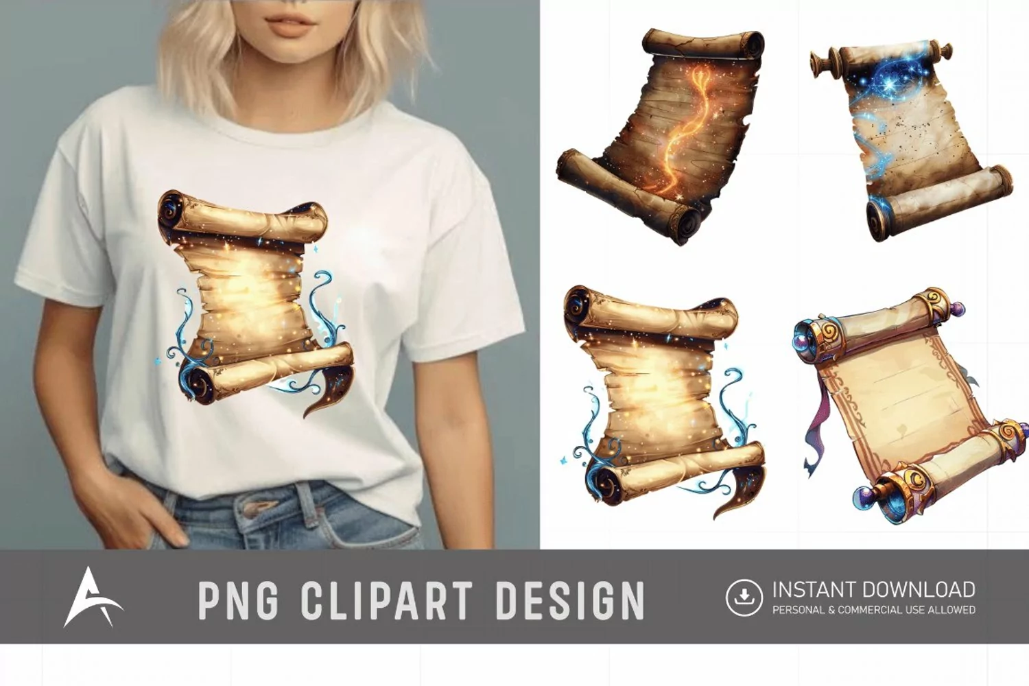Watercolor Magic Scroll Clipart product image 1