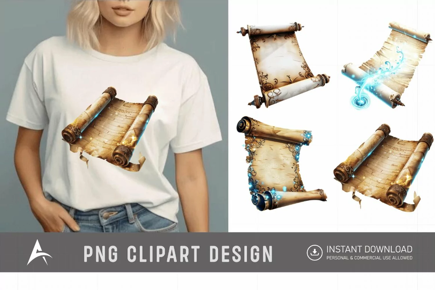 Watercolor Magic Scroll Clipart product image 1