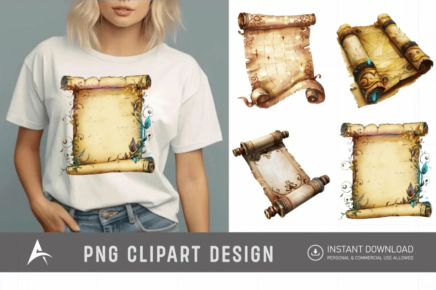 Watercolor Magic Scroll Clipart product image 1
