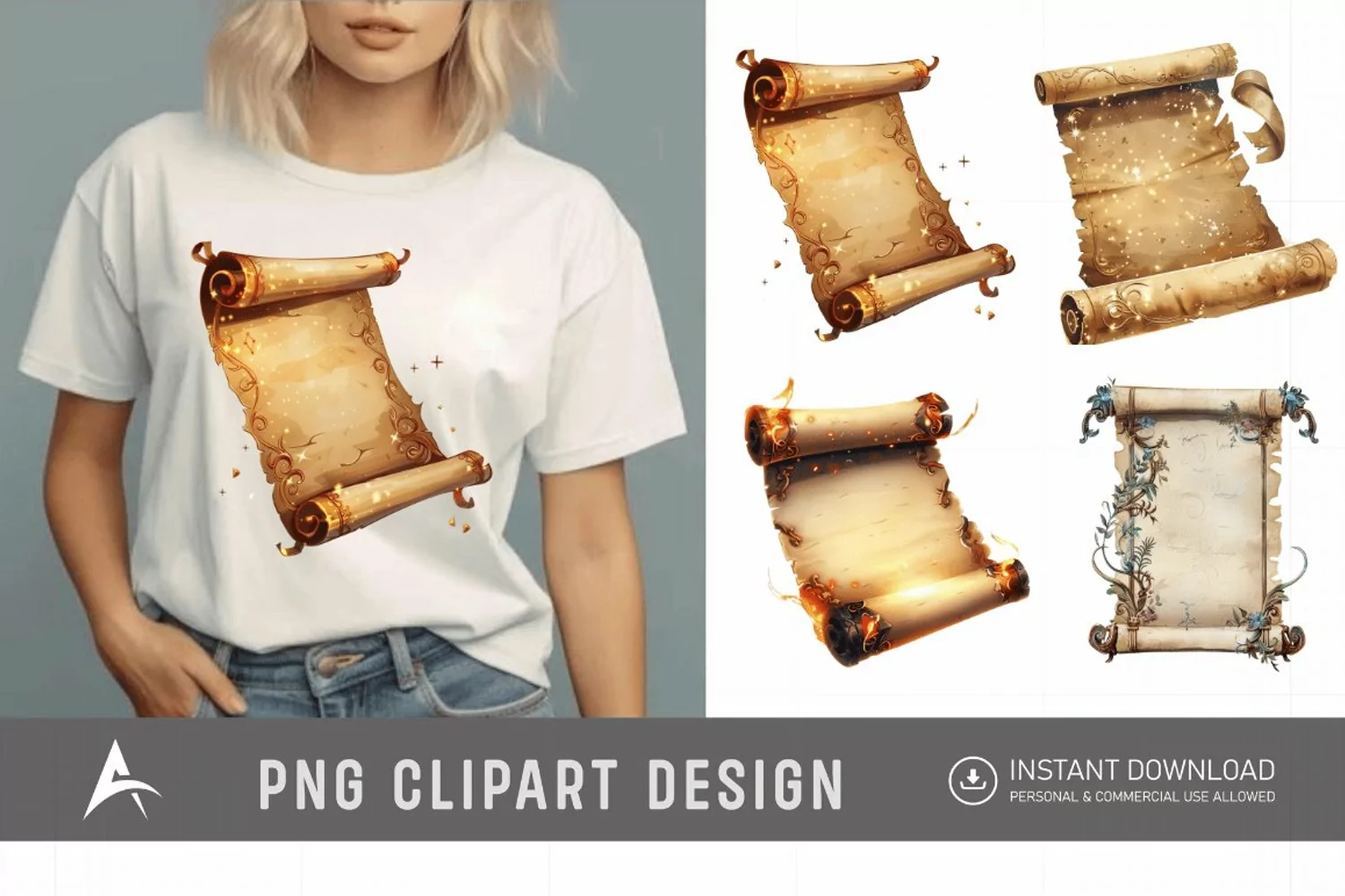 Watercolor Magic Scroll Clipart product image 1