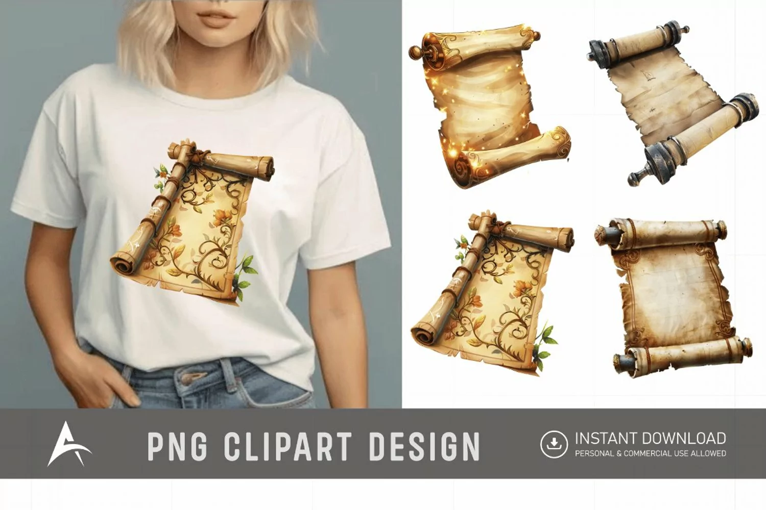Watercolor Magic Scroll Clipart product image 1