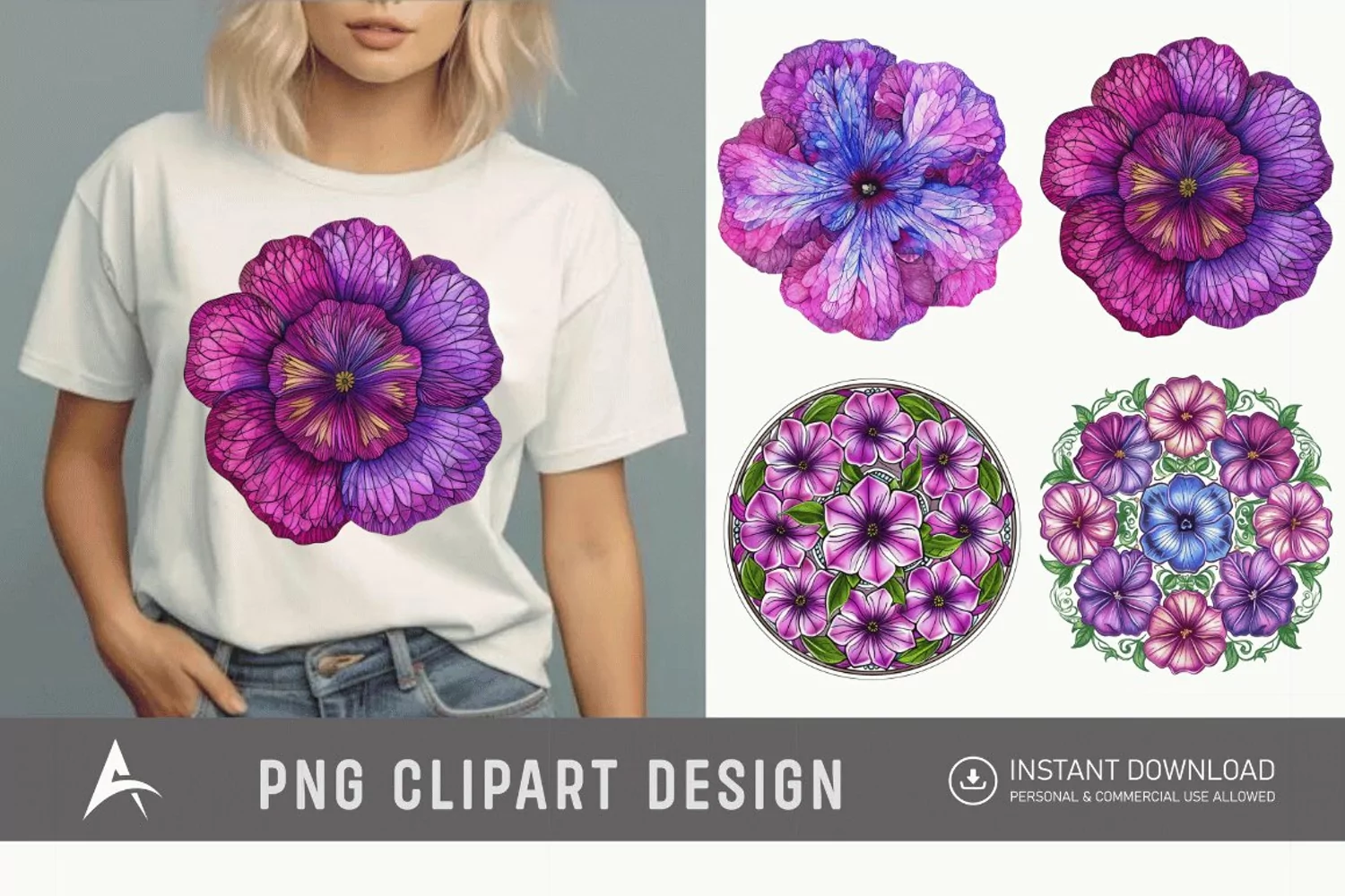 Watercolor Mandala Petunia Clipart product image 1
