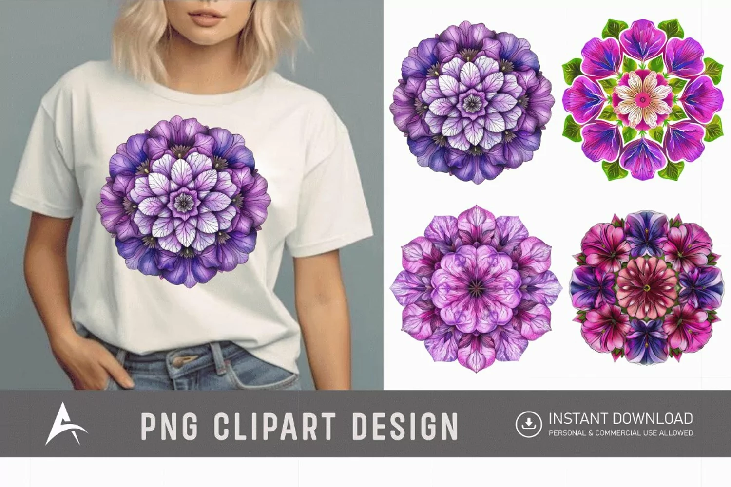 Watercolor Mandala Petunia Clipart product image 1