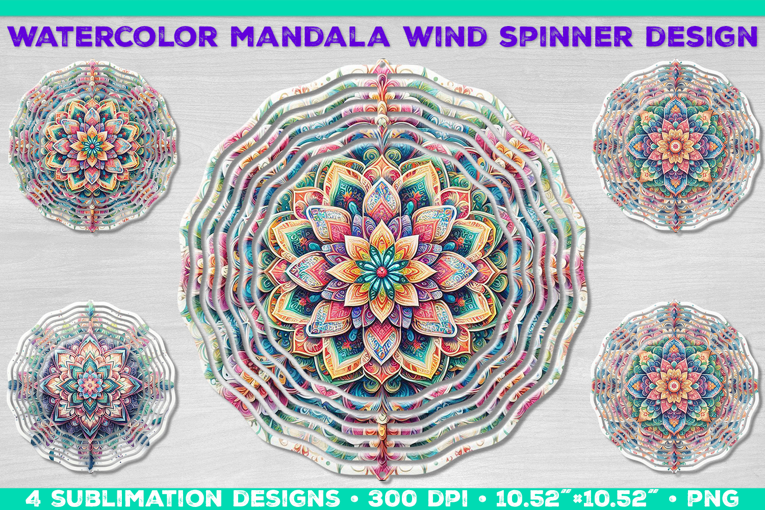 Watercolor Whimsical Mandala Wind Spinner Sublimation Design product image 1