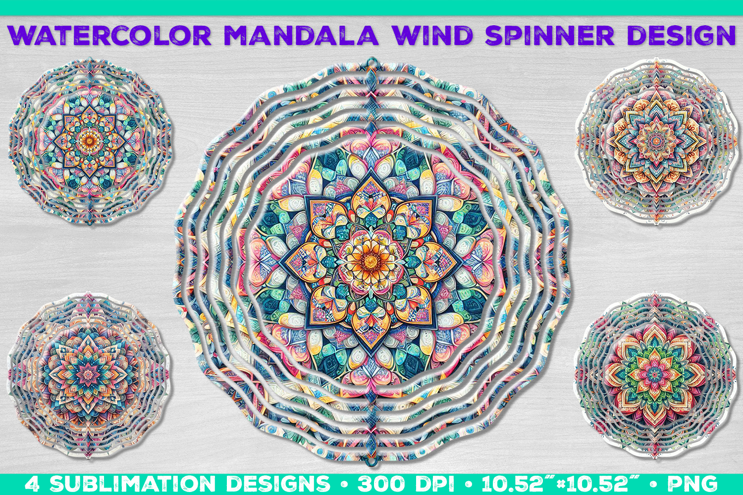 Watercolor Whimsical Mandala Wind Spinner Sublimation Design product image 1