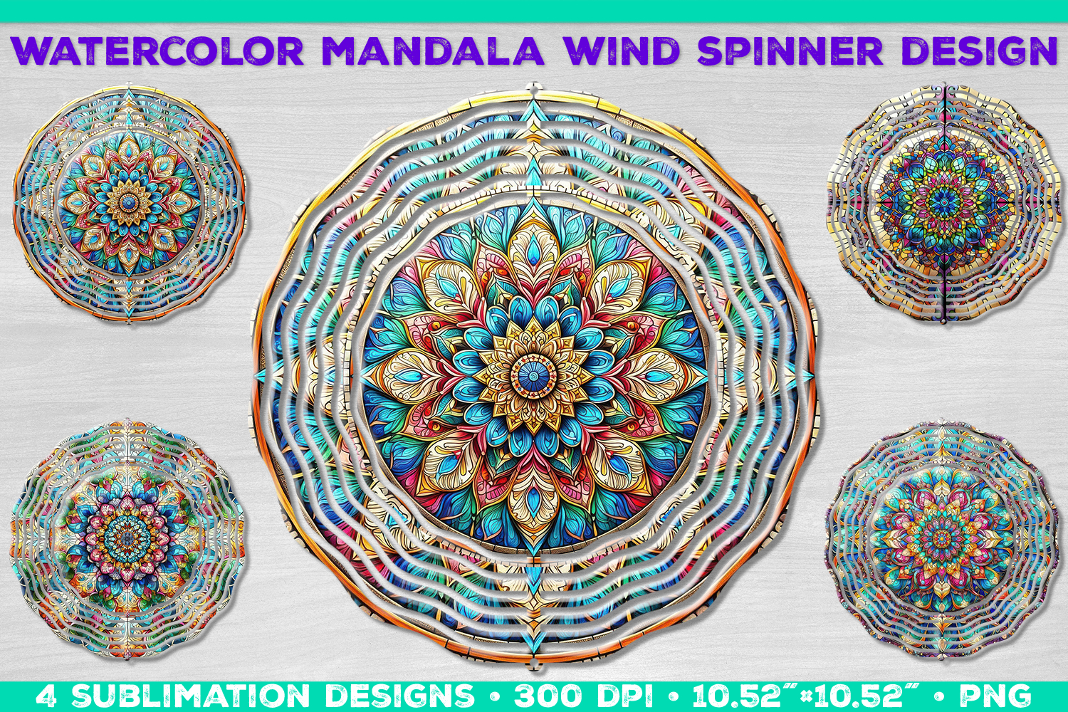 Watercolor Whimsical Mandala Wind Spinner Sublimation Design product image 1