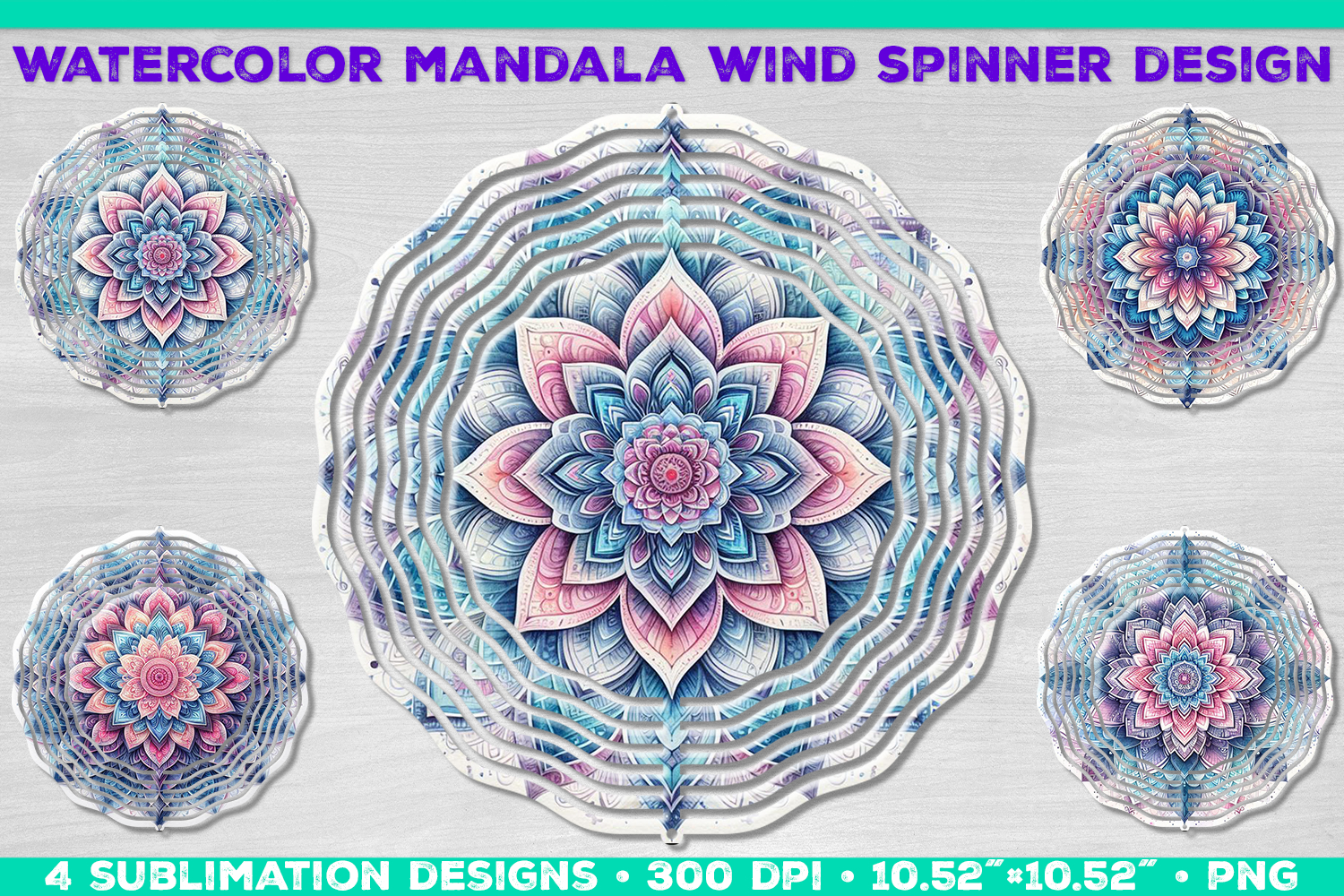 Watercolor Whimsical Mandala Wind Spinner Sublimation Design product image 1