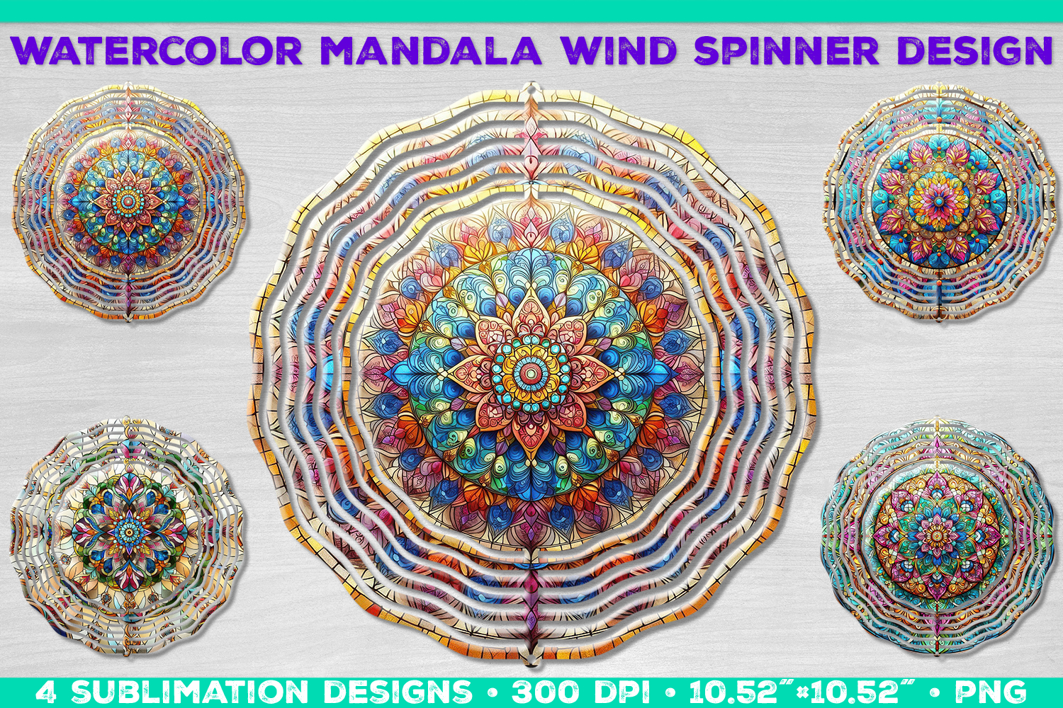 Watercolor Whimsical Mandala Wind Spinner Sublimation Design product image 1